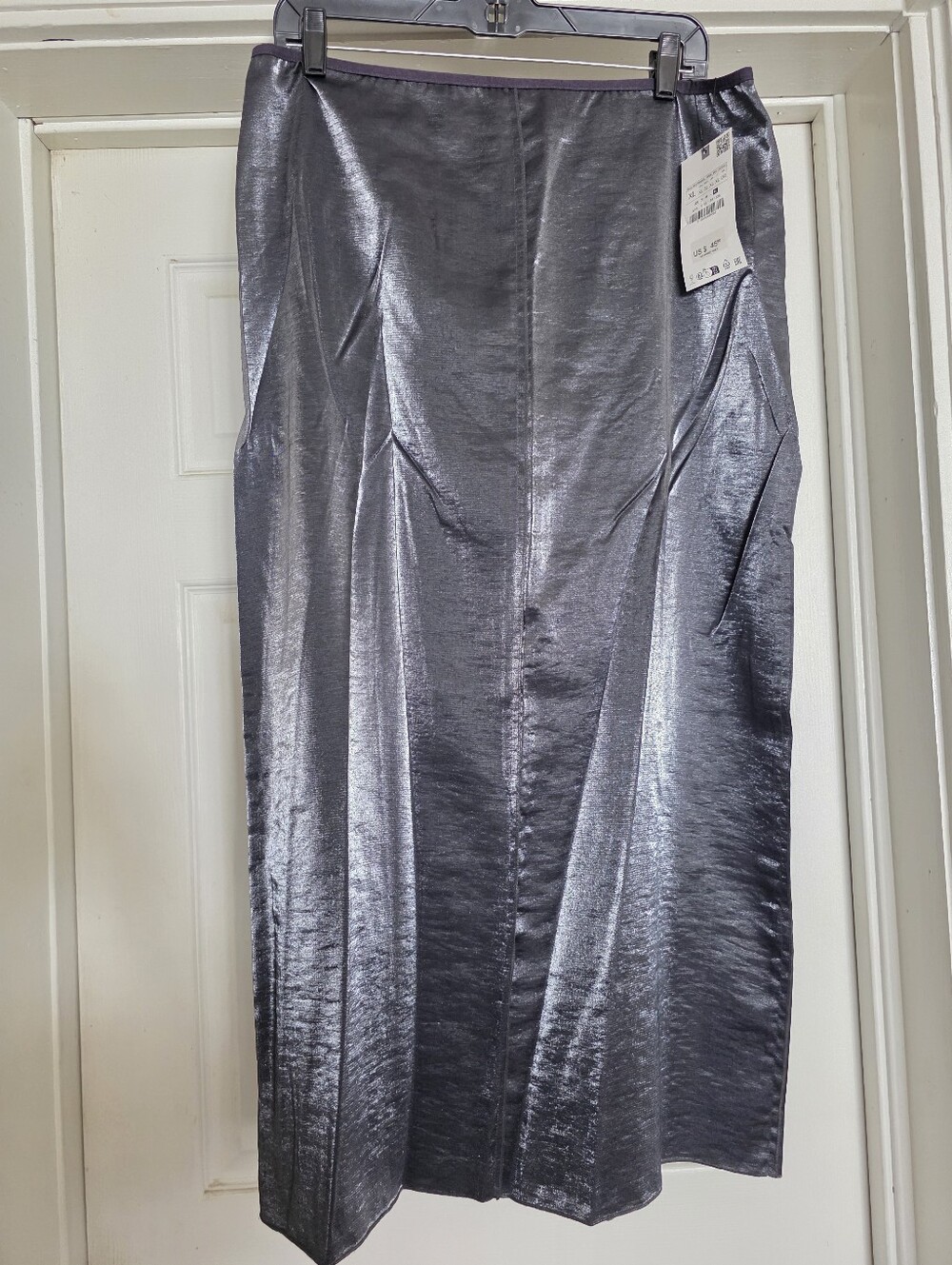 NWT Zara Metallic Silver Gray Women's Slip Skirt XL